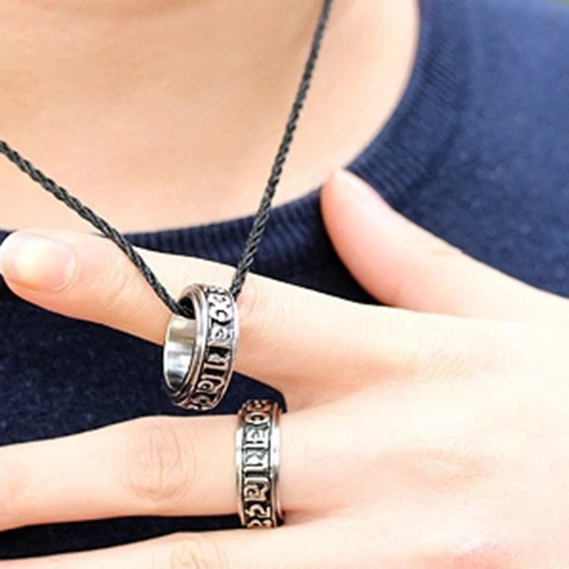 Тибетское серебряное вращающееся кольцо для благословения может вращаться на