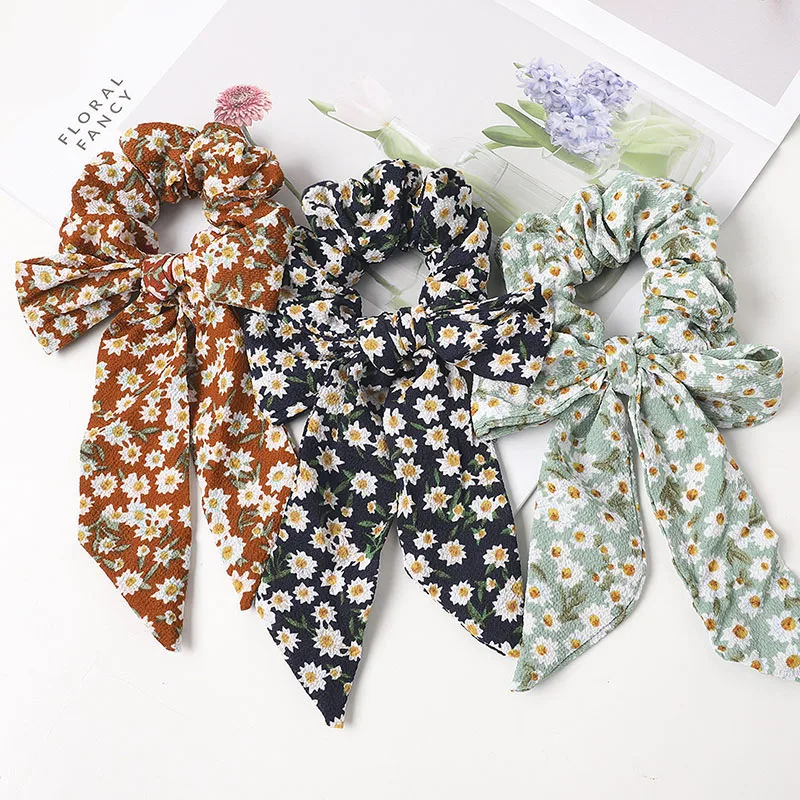 

2020 Floral Chiffon bowknot Women Hair Ponytail Holder, Rubber Serpentine Summer headbands Elastic Hair ties for Girls