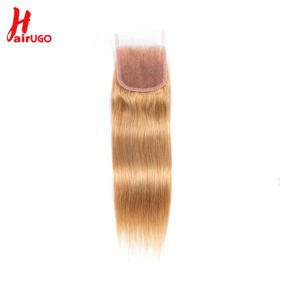 HairUGo волосы медовый блонд пряди с закрытием 27# бразильские волосы 3 пряди с закрытием прямые Remy натуральные кудрявые пучки волос