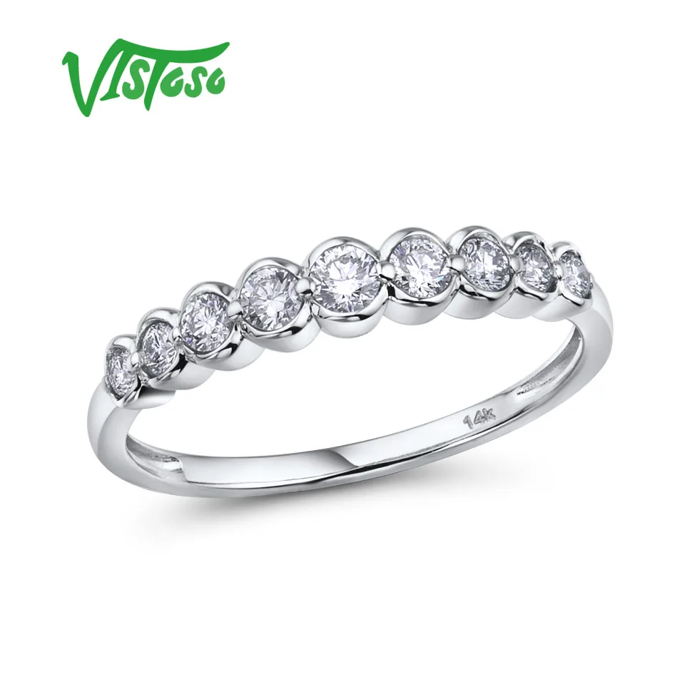 VISTOSO Gold Rings For Women Genuine 14K 585 White Gold Ring Sparkling Diamond Promise Engagement Rings Anniversary Fine Jewelry