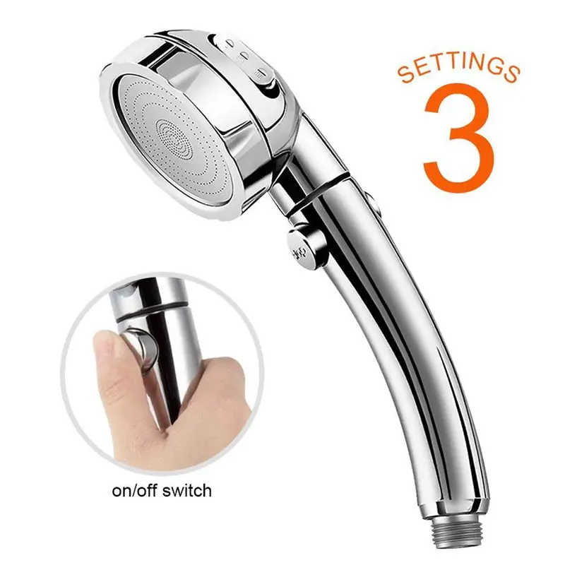 Handheld Shower Head High Pressure Chrome 3 Spary Setting with ON/OFF Pause Switch Water Saving Adjustable Luxury Spa Detachable |