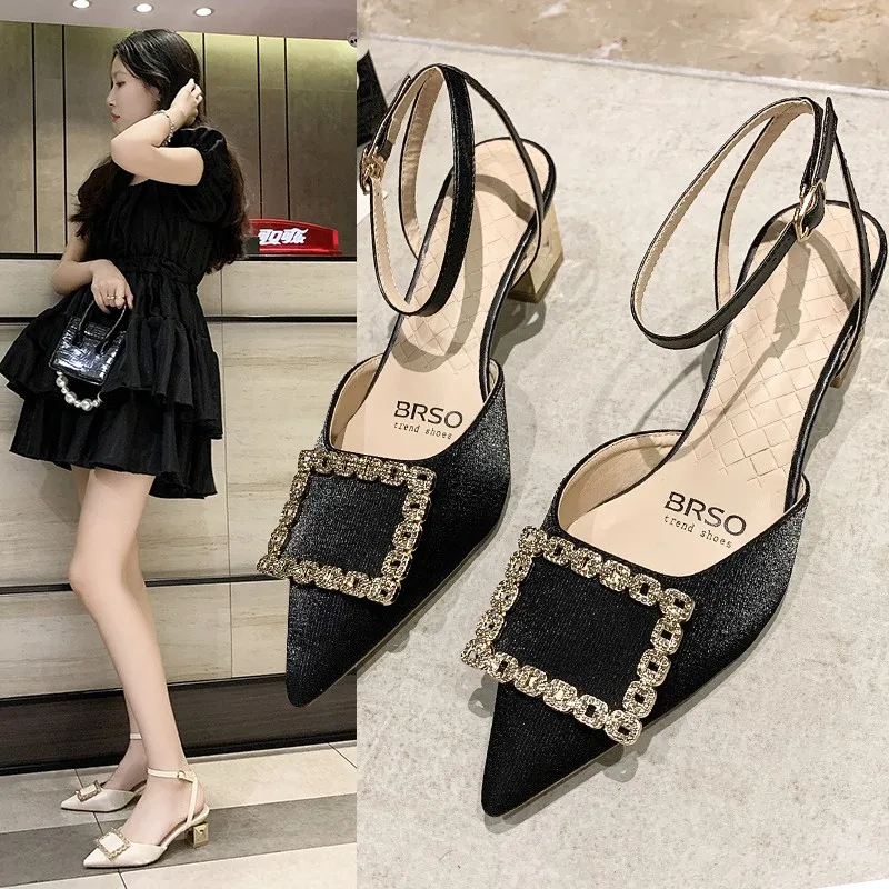 Босоножки женские с острым носком сандалии на высоком толстом каблуке модные