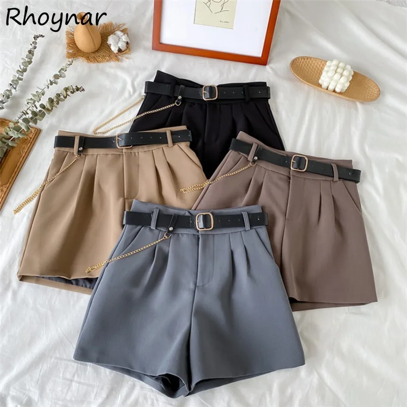 

Shorts Women Belt Streetwear Fashion Wide-leg Summer Loose Cozy Office Lady Harajuku Korean Style All-match Female Ulzzang New