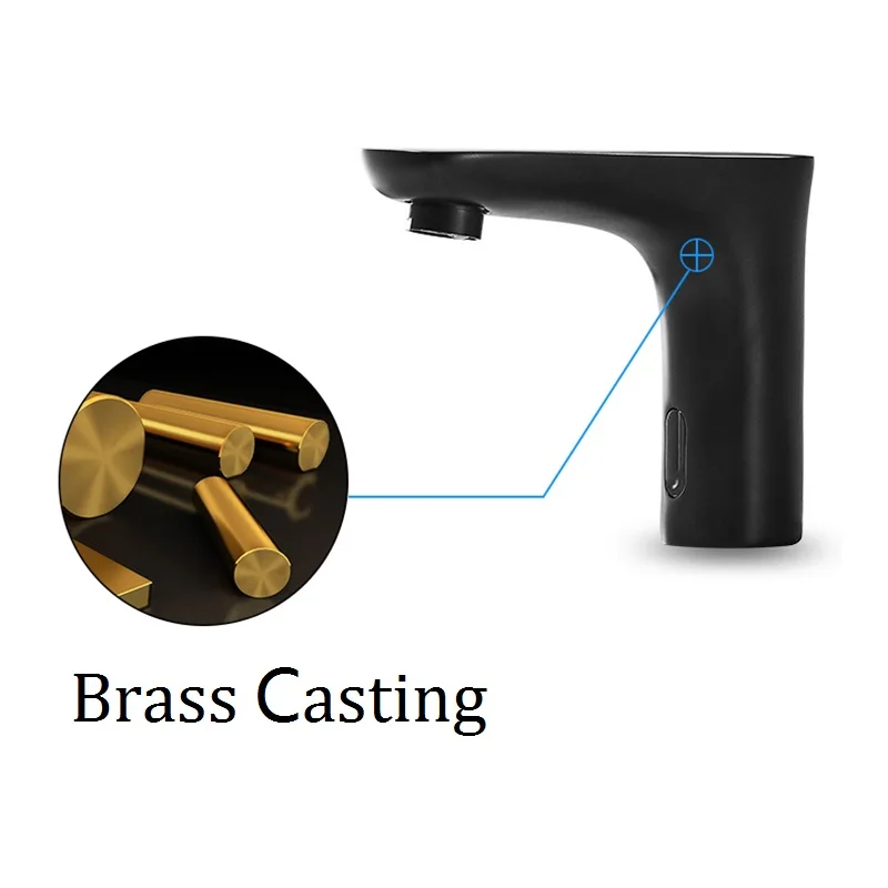 Черный Автоматический сенсорный кран для ванной комнаты Бесконтактный