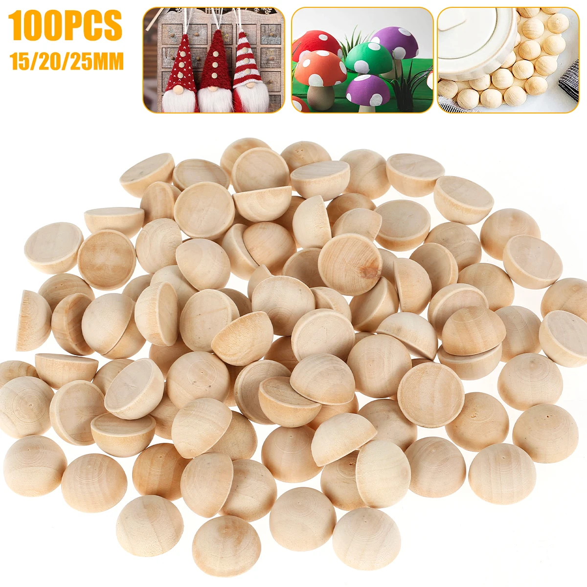 

15/20/25MM Natural Wooden Beads Half-Back Convex Round Unfinished Accessories DIY Wood Jewelry Crafts Handmade Supplier 100PCS