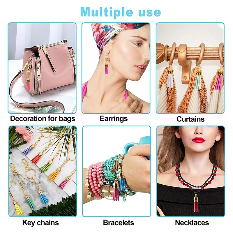 

250 Pieces Keychain Tassels Bulk Colored Leather Tassel Pendants for DIY Keychain and Craft, 50 Colors