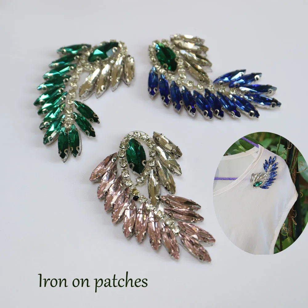 

2pc/lot Glass Rhinestone appliques Iron on Beaded flower patches for clothes DIY sequins parches Fashion sew on Parche appliques