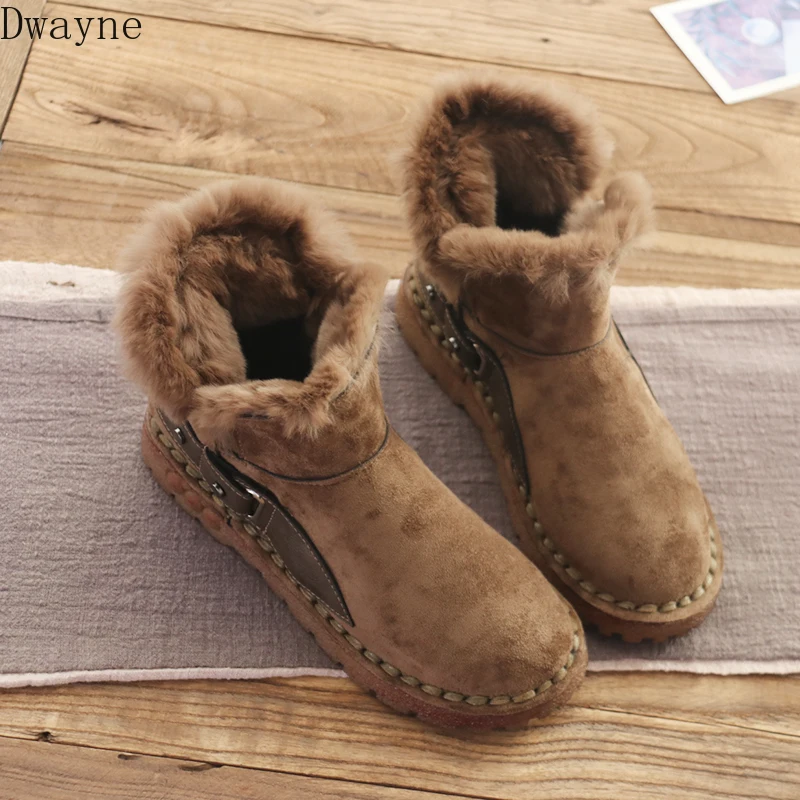 Меховые короткие ботинки с кроличьим мехом женские ручной работы на мягкой