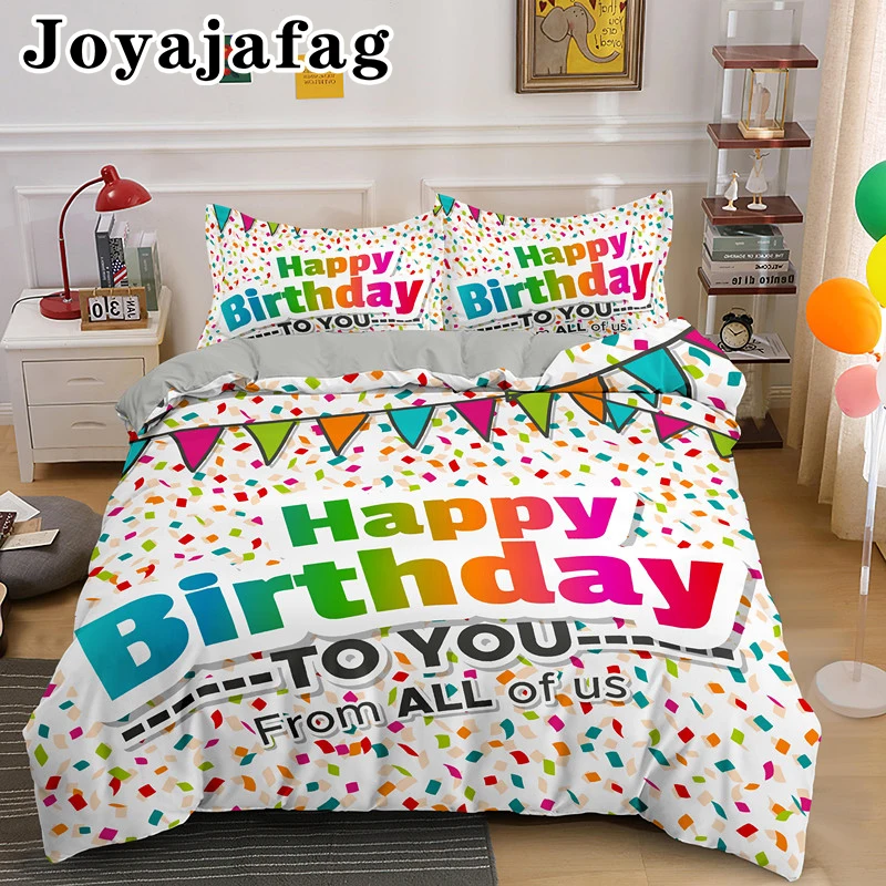 

Happy Birthday Design Bedding Set Single Double Bedclothes King Queen Duvet Cover Sets With Pillowcase For Kids Adults Gifts