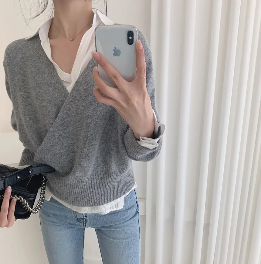 Seoulish новинка сезона осень-зима 2021 женские пуловеры с перекрещивающимися спереди