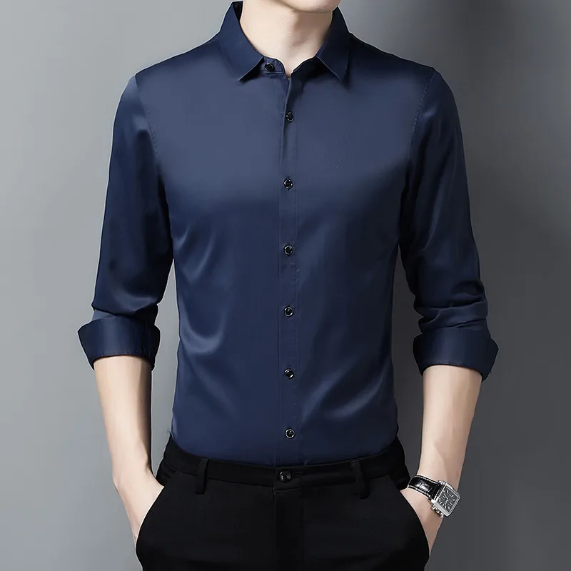 

Рубашка мужская с длинным рукавом, молодежная деловая Самостоятельная Работа, белая однотонная, не требует глажки, рабочая одежда