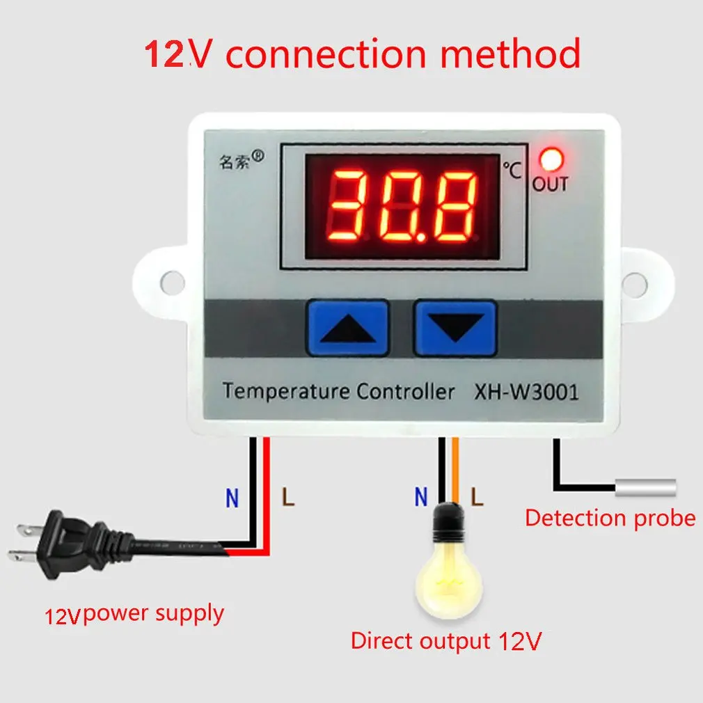 W3001 Temperature Controller Digital Led Thermometer Thermo Switch Probe Dc12/Ac220V |