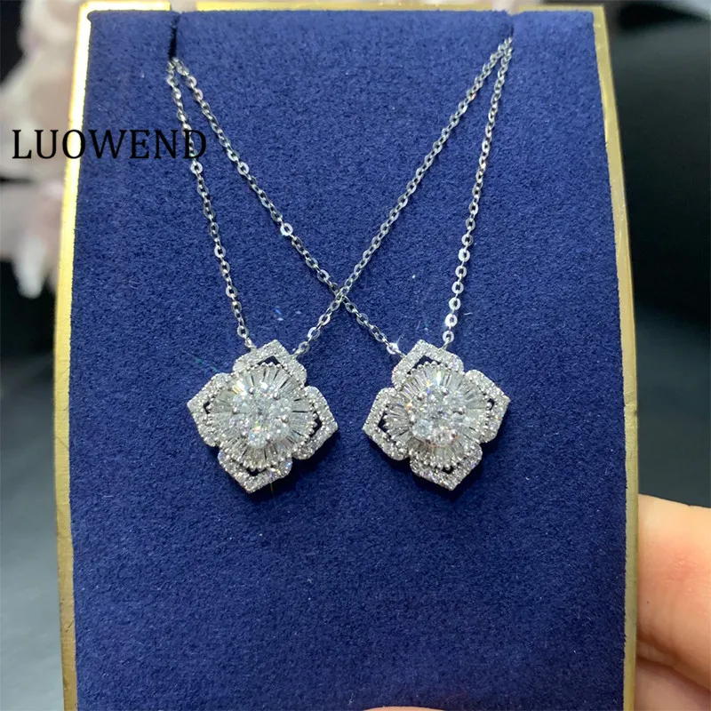 

LUOWEND 18K Solid White Gold Pendant Necklace Real Natural Diamond High Quality Female Women Engagement Necklace Wedding Gift