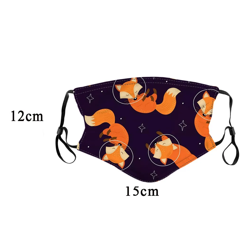 

5PC Mask+10PC Filter Kids Children Cartoon Universe Space Cats Fox Prints Reusable Face Mask Outdoor Dustproof PM2.5 Cotton Mask