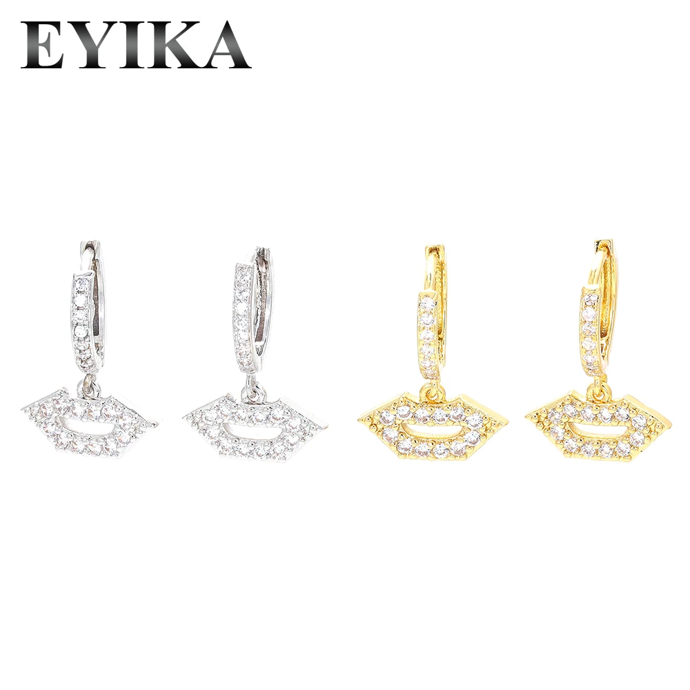 

EYIKA высокое качество латунные ювелирные изделия паве белый циркон в форме губ обруч серьги для женщин корейский стиль рот Aretes золотой сереб...
