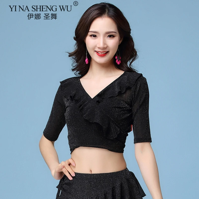 1175 Black Top Танцевальный Костюм r, Женская Блестящая одежда для танца живота, летний сексуальный топ с коротким рукавом, юбка для восточных танцев, одежда для танца живота, новая одежда - Цвет: 1175 Black Top
