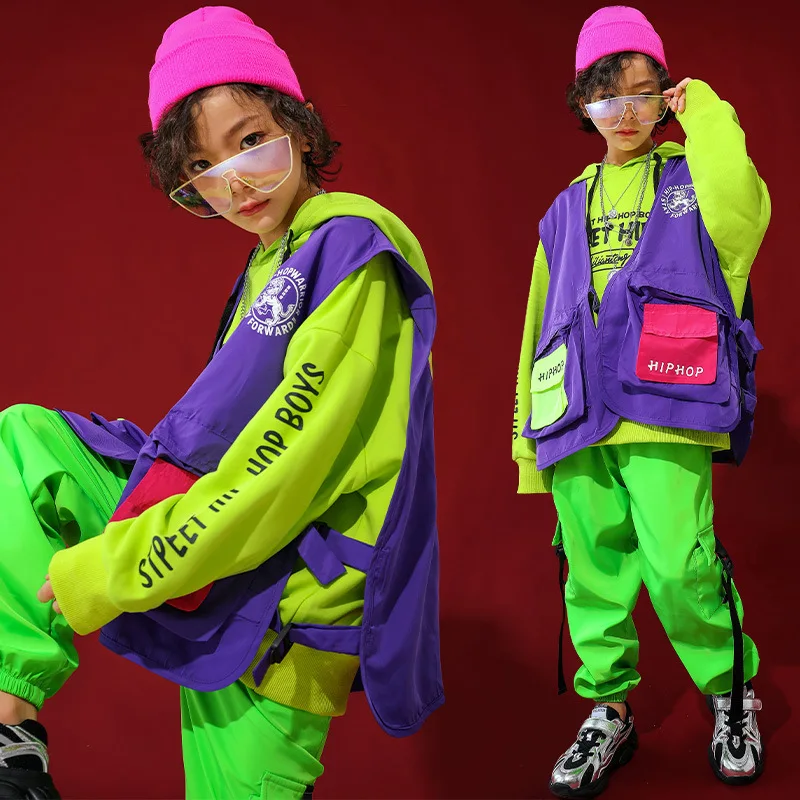 For 6 8 10 12 14 16 Yrs Kids Loose Hoodies Vest Pants Jazz Suit Children Hiphop Dance Clothes Boys Girls Costumes Outfits | Детская