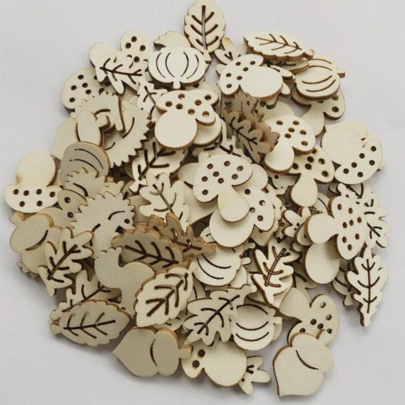 200PCS Wooden Cartoon Pieces Wood Animal Mushroom Leaf Embellishments for DIY Art Craft Decoration | Дом и сад