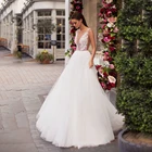 Прозрачный кружевной лиф с кристаллами, бальные платья, свадебное платье с открытой спиной, пикантное свадебное платье со шлейфом