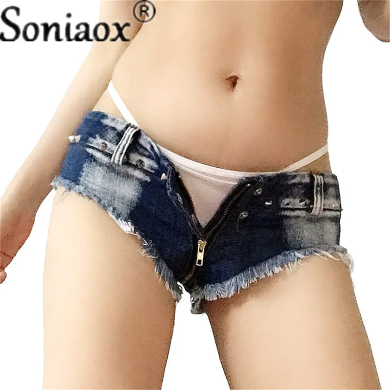 

Womens Sexy Short Jeans Booty Shorts Denim Zipper Open Crotch Buttocks Low Waist Club Party Bottom Summer Female Ultra Shorts