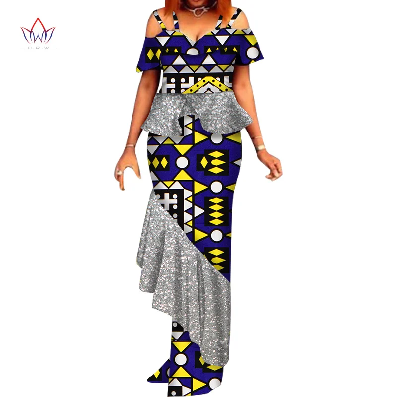 Summer Maxi Sequins Dresses Dashiki Sexy African Dresses for Women Vestidos African Clothing Plus Size Party Dresses WY6274