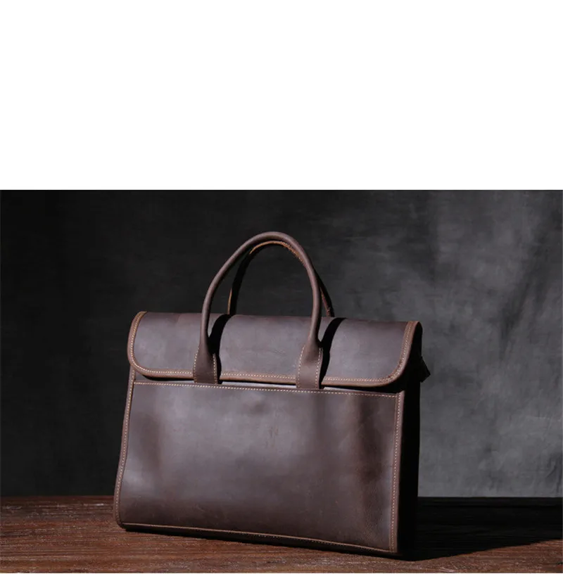 Retro casual men's genuine leather briefcase top layer cowhide handbag shoulder messenger bag crazy horse leather computer bag