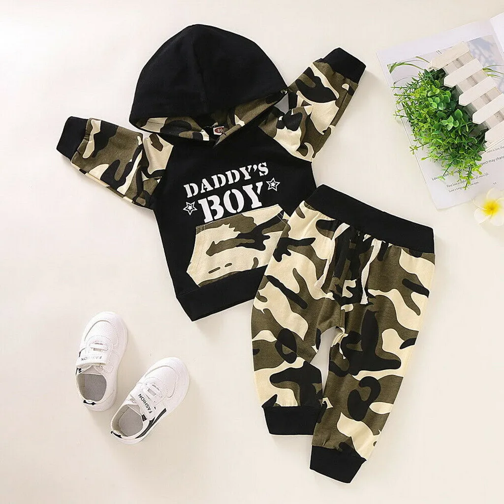 Baby Clothes Sets Newborn Infant Boy Letter Hoodie T Shirt Tops+ Camouflage Pants Outfits Set Christams Gifts |