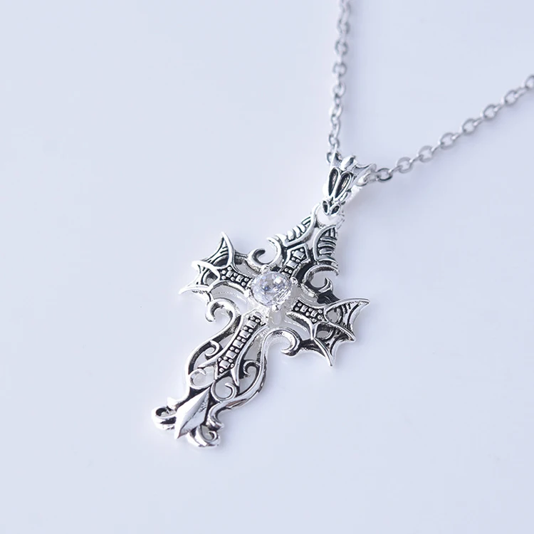 KOFSAC 925 Sterling Silver Pendant Necklace For Men Fashion Jewelry Exquisite Vintage Hollow Cross Necklace Boy Engagement Gift