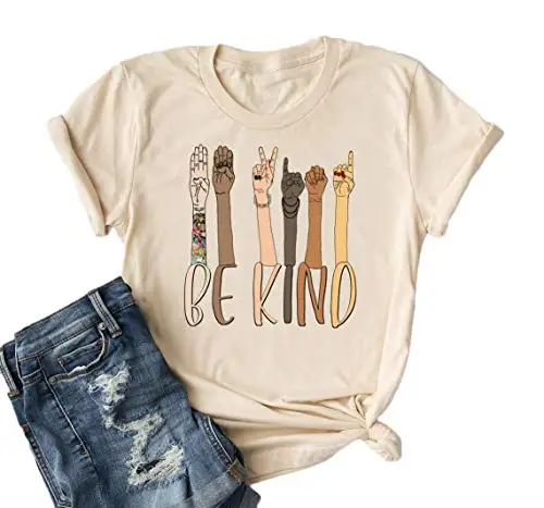 

Be Kind Yourself Inspirational Sign Language Graphic Shirt Hand Talking Have Courage Shirt Casual Cute Short Sleeve Tee Tops