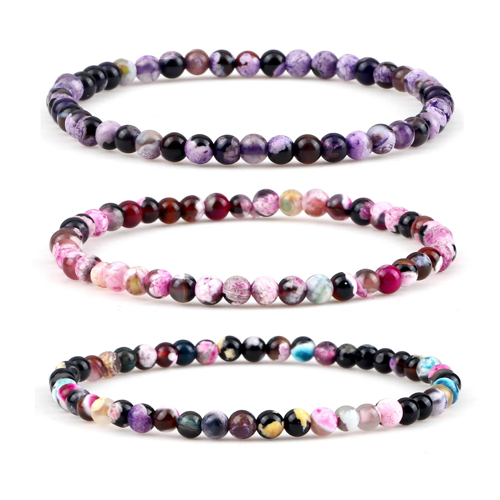 

Оптовая продажа, 4 мм браслет из огненного агата, натуральный камень, эластичный веревочный браслет для женщин, разноцветные браслеты, цепоч...