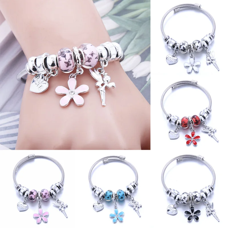 Браслеты-обереги "Бабочка серебристого цвета", "Сердце-цветок" для женщин с кристальными бусинами - изысканные браслеты и браслеты-самородки для украшений.