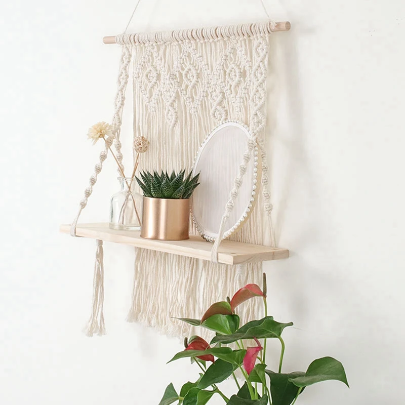 

HOT Handmade Wall Hanging Woven Tapestry with Boho Macrame Tapestry Rack