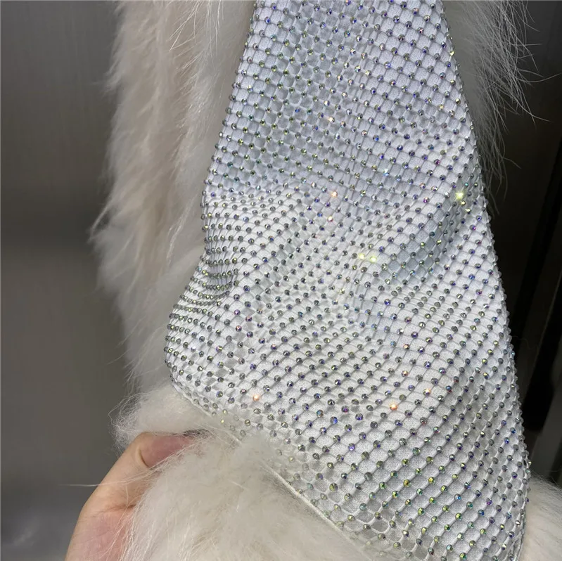 

knitted 100% Real fox fur coat jacket overcoat women's Shiny diamond design winter warm genuine fur coat outwear