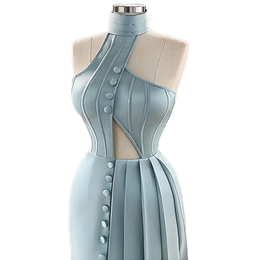 Bandage Buttons Keyhole Satin Prom Light Blue kleider abendkleider 2021  sukienki na studniówkę abito cerimonia donna