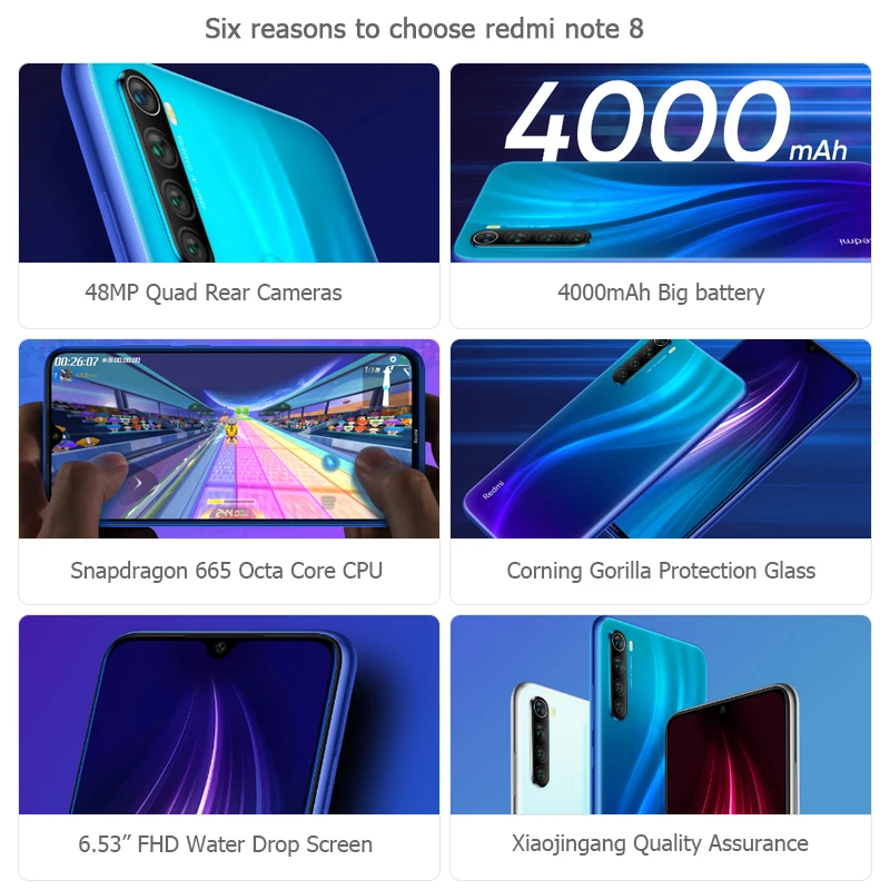 Xiaomi Redmi Note 8 смартфон с восьмиядерным процессором Snapdragon 665 ОЗУ 6 ГБ ПЗУ 64 48 МП| |