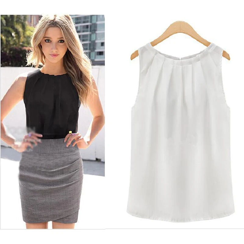 

Women Tank Tops Summer Women Casual Chiffon Solid Sleeveless Vest All-match Sexy Basic O-neck Tank Tops Women Clothing