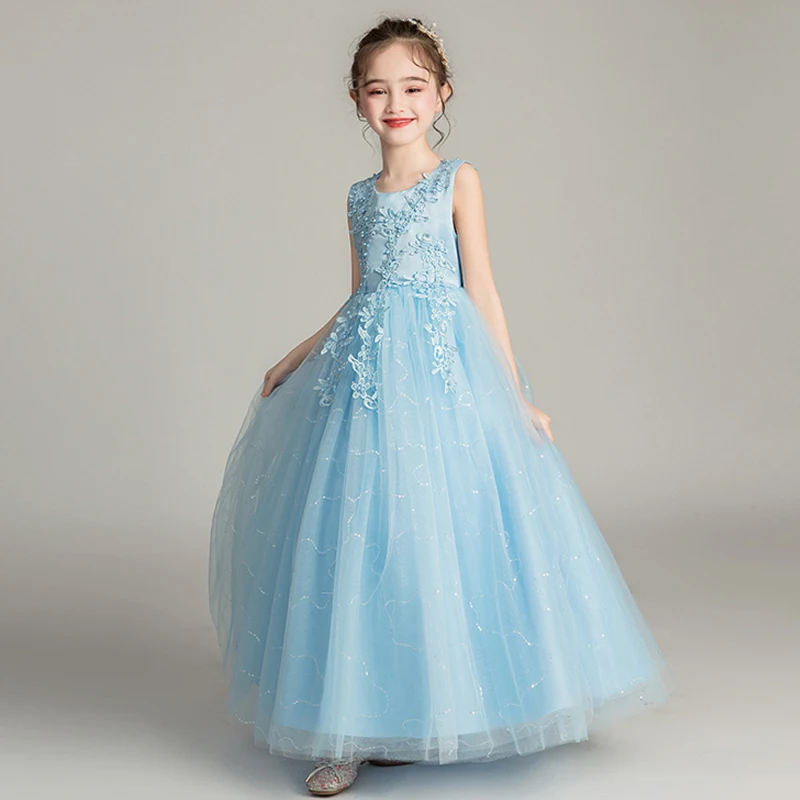 

Skyyue Flower Girl Dresses for Wedding Kid Party Floor Length Embroidery Tulle Princess Dress Cotton Lining Ball Gown 2019 BX683