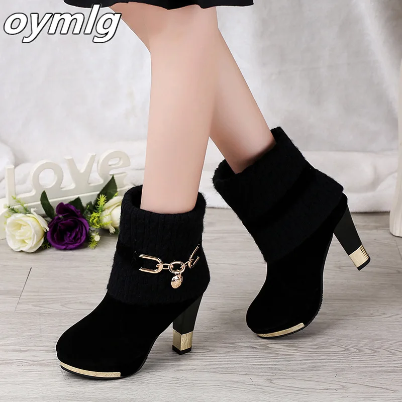 

Новинка 2020, зимняя обувь, женские сапоги на высоком каблуке, теплые сапоги на меху для женщин, зимние сапоги на высоком квадратном каблуке 10 ...