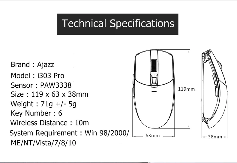Новая Ajazz i303 Pro легкая беспроводная мышь с подсветкой 2,4 Ghz с заказным чипом, универсальная настольная мышь для ноутбука