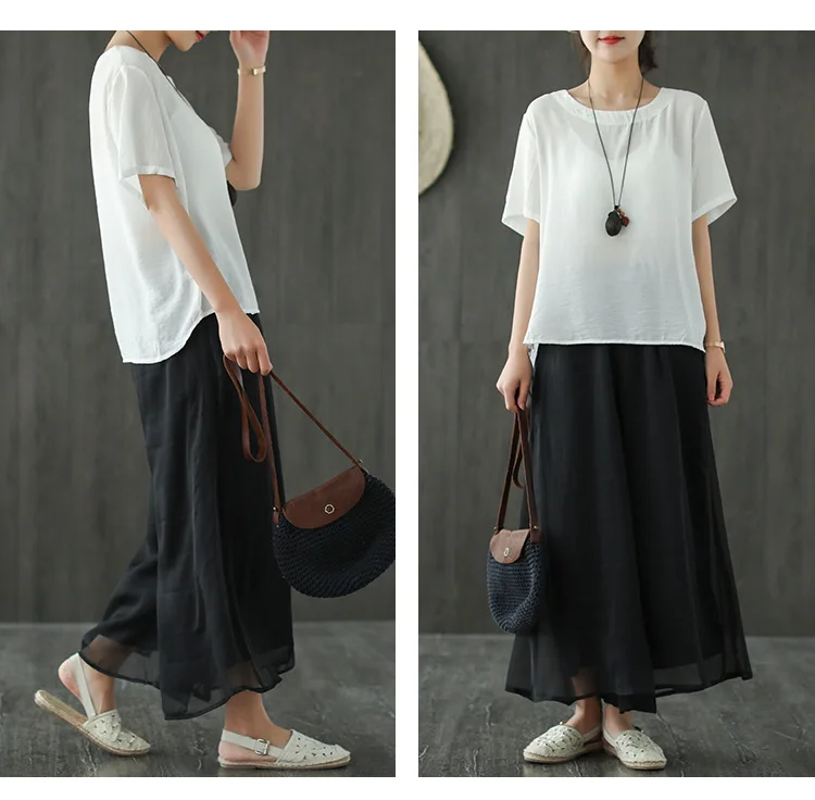 

Mid calf black wide leg chiffon casual 2020 Women skirts