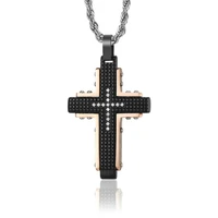 hot selling stainless steel jewelry mens cross necklace wedding gift rose gold pendant for men