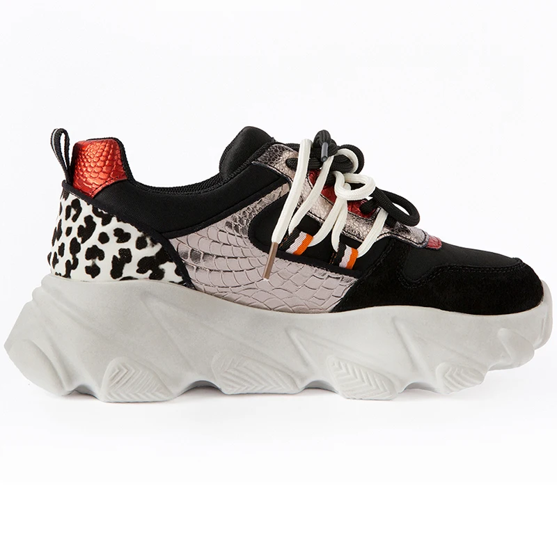 Кроссовки столбики с закругленным носком леопардовые черные серые из