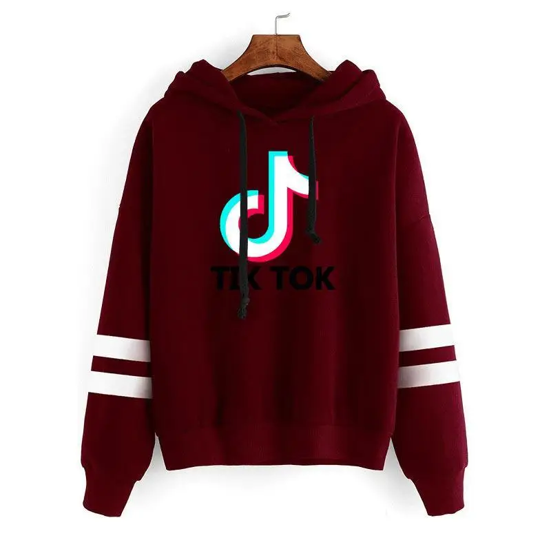 

2021 New Autumn and Winter Women's Clothes Note Printing Long Sleeve Striped Loose Hooded Sweater