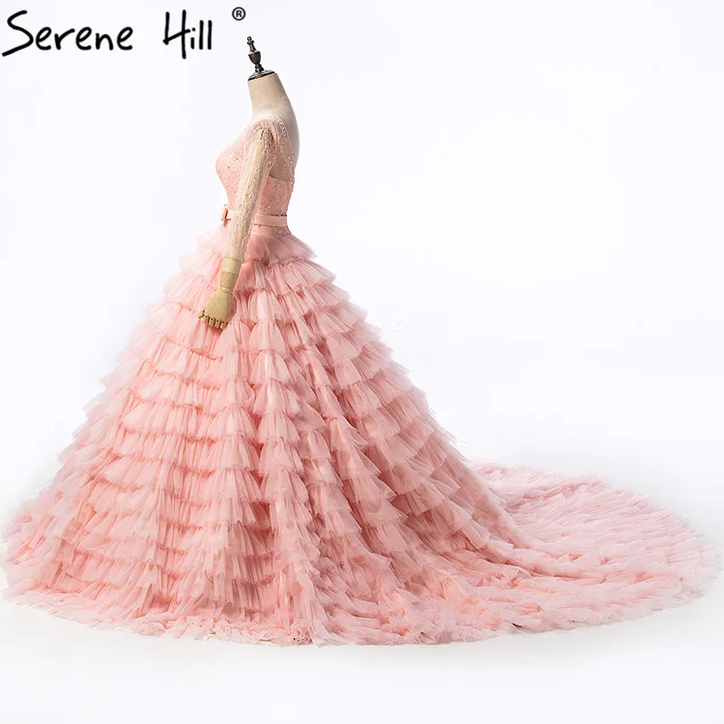 Персиковое сексуальное свадебное платье из тюля с длинными рукавами расшитое