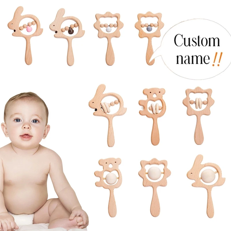 Детская деревянная погремушка из бука на заказ медведь деревянное кольцо для