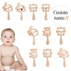 Детская деревянная погремушка из бука на заказ, медведь, деревянное кольцо для прорезывания зубов, детские погремушки-кролики, развивающие игрушки Монтессори сделай сам для игр в тренажерном зале