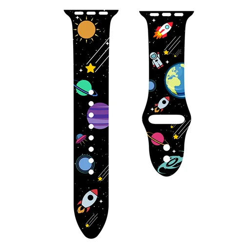 Space Мягкий силиконовый ремешок для Apple watch band 5 4 44 мм 40 мм Рождественский подарок с цветочным принтом наручный ремень iWatch 5 4 3 38 мм 42 мм ремешок для часов - Цвет ремешка: Space