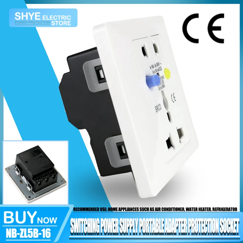 

CN Home Air Conditioner Refrigerator Power Outlet Circuit Breaker 100-240v RCD Recessed Safety Switch Adapter