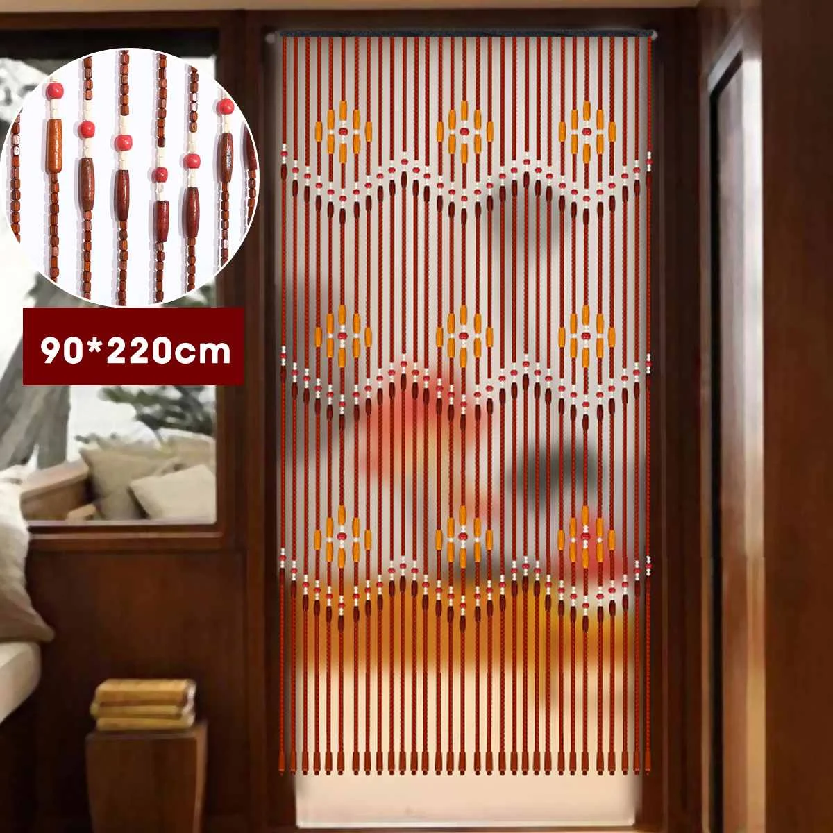 

31 Lines Wave Handmade Fly Screen Wooden Beads Curtain 90x220cm Wooden Door Curtain Blinds For Porch Bedroom Living Room Divider