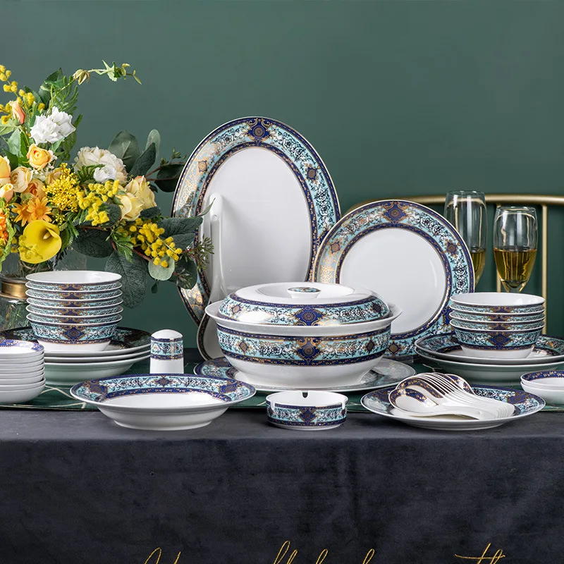 

48PC High-grade bone china Tableware European-style Household Dishes Set Hotel Western Dinnerware Set ceramics dinner plates